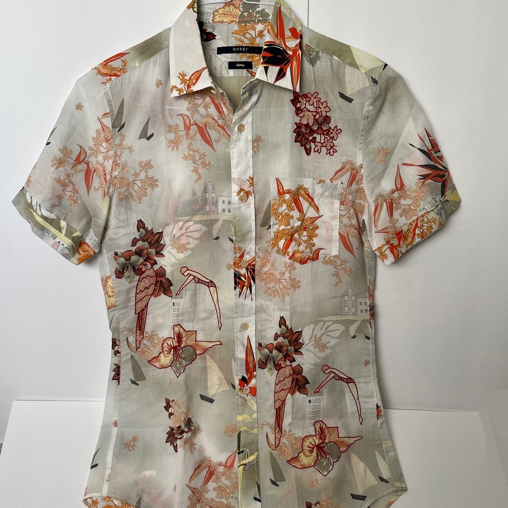 Mens Gucci Button down shirt Floral Japanese Print Short sleeve.